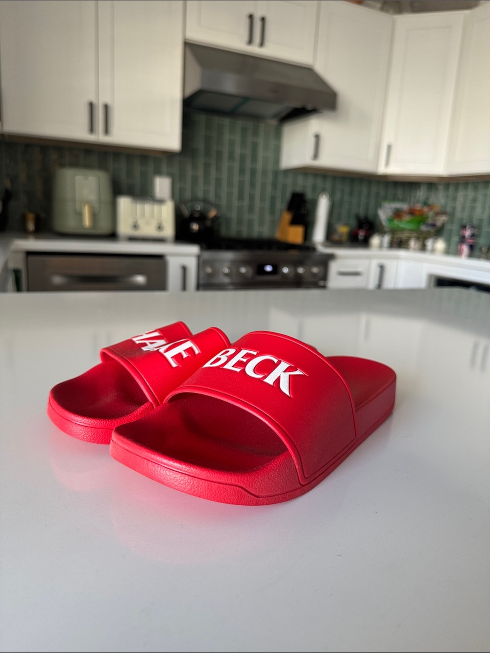 Kids' Red Slide Sandals with White Logo